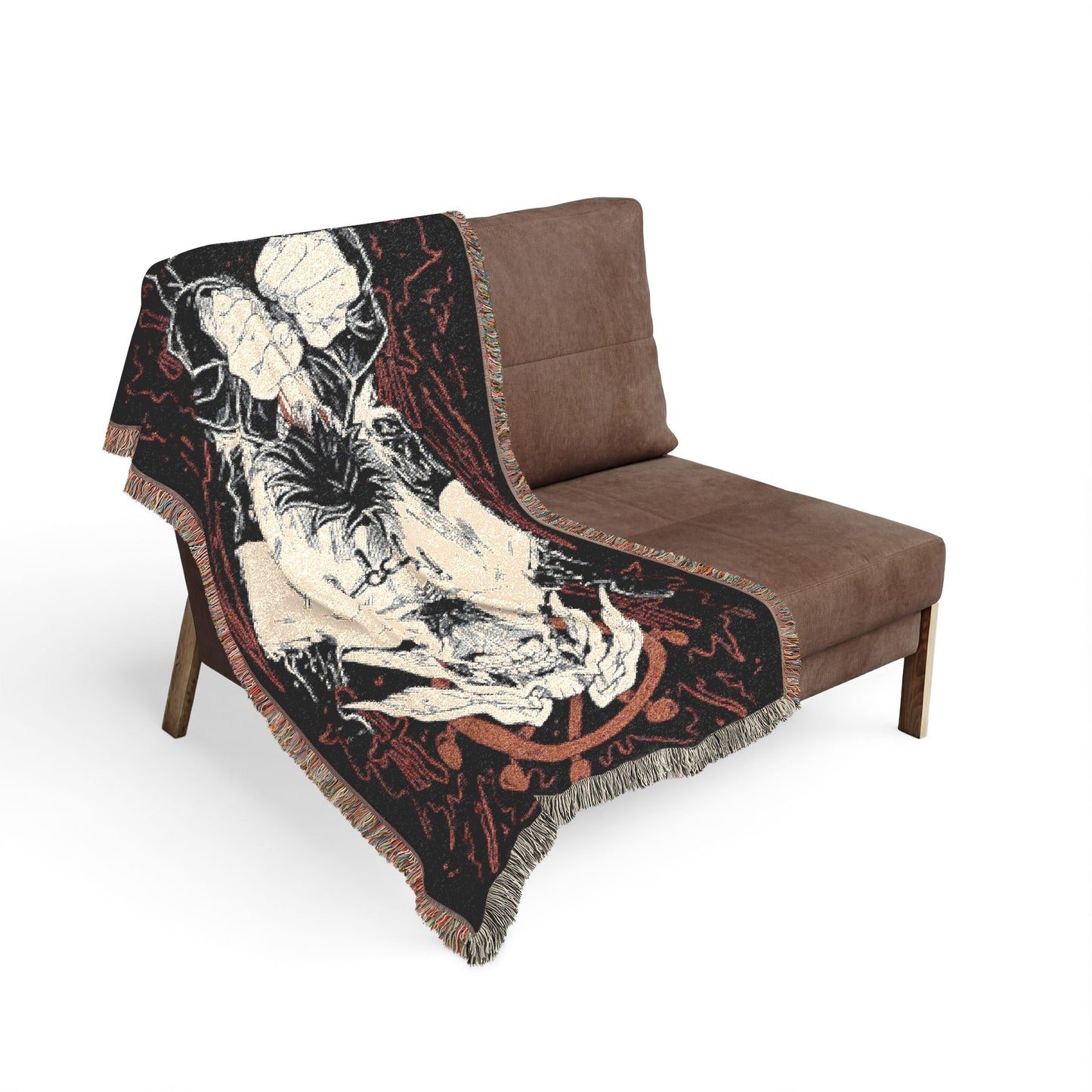 Woven Blanket — Dark Gothic Anatomical Skull Throw for Home Decor