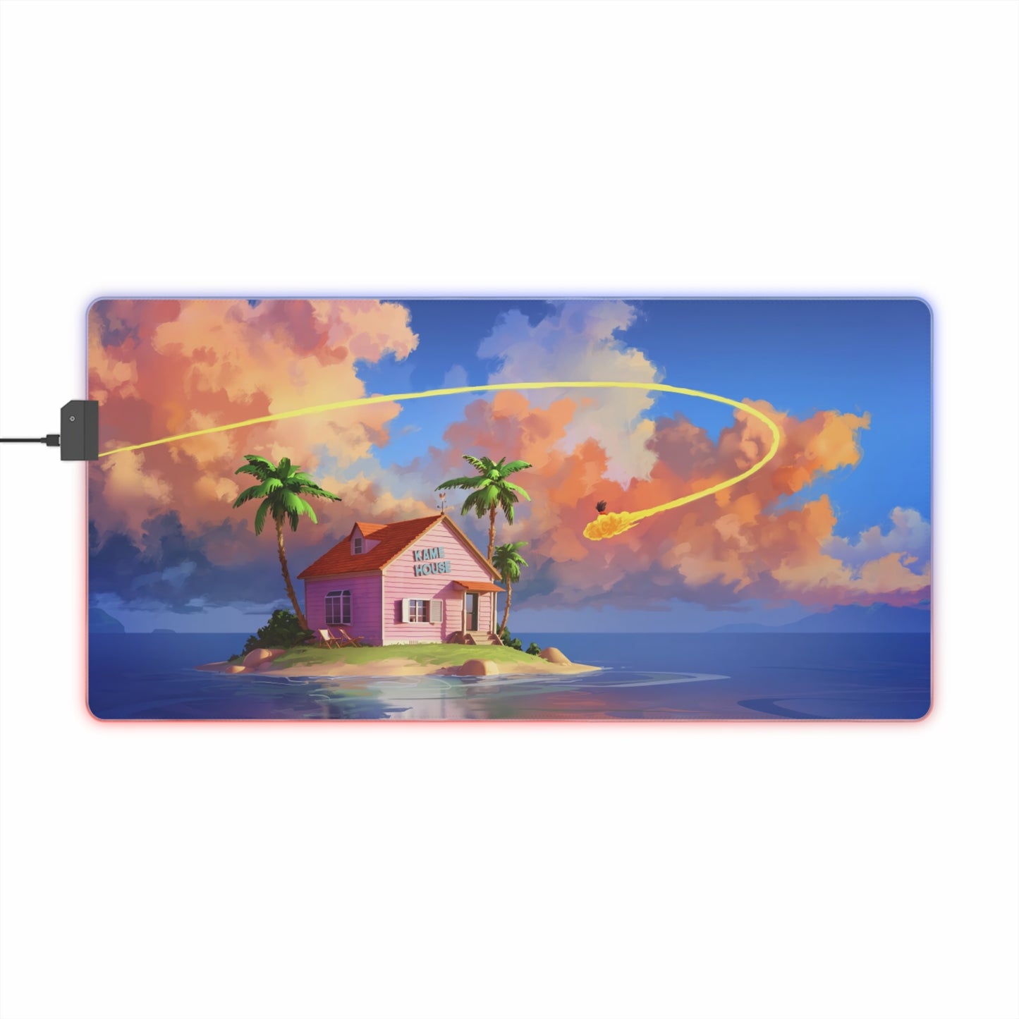 LED Gaming Mouse Pad — Tropical Island Anime Scene RGB Desk Mat