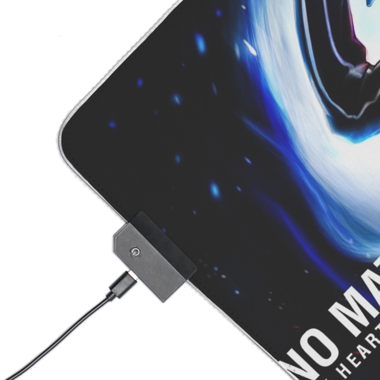 LED Gaming Mouse Pad — Dual Blade Warrior RGB Desk Mat with "No Matter What… And I Will Fight" Quote