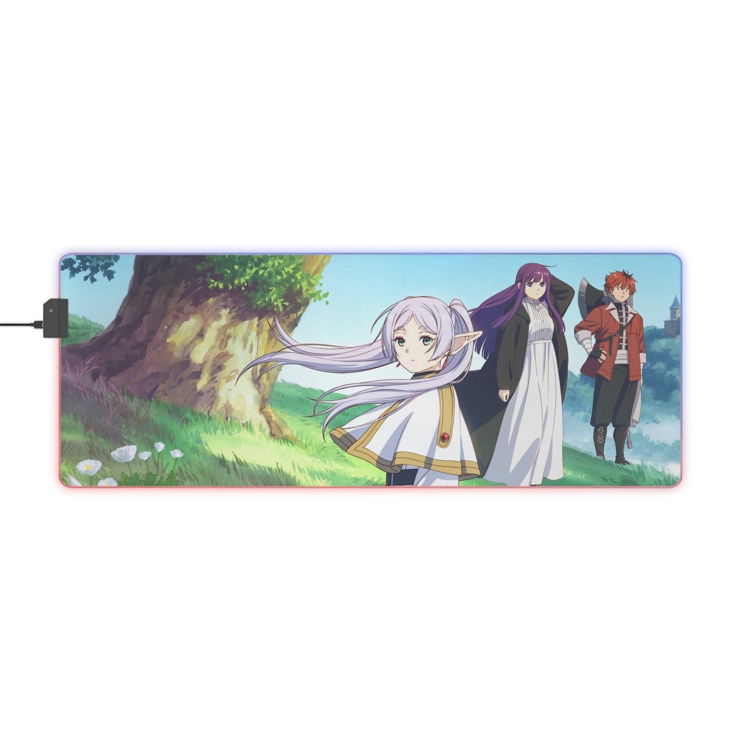 Anime LED Gaming Mouse Pad — Scenic Fantasy Character Desk Mat with RGB Edge Lighting