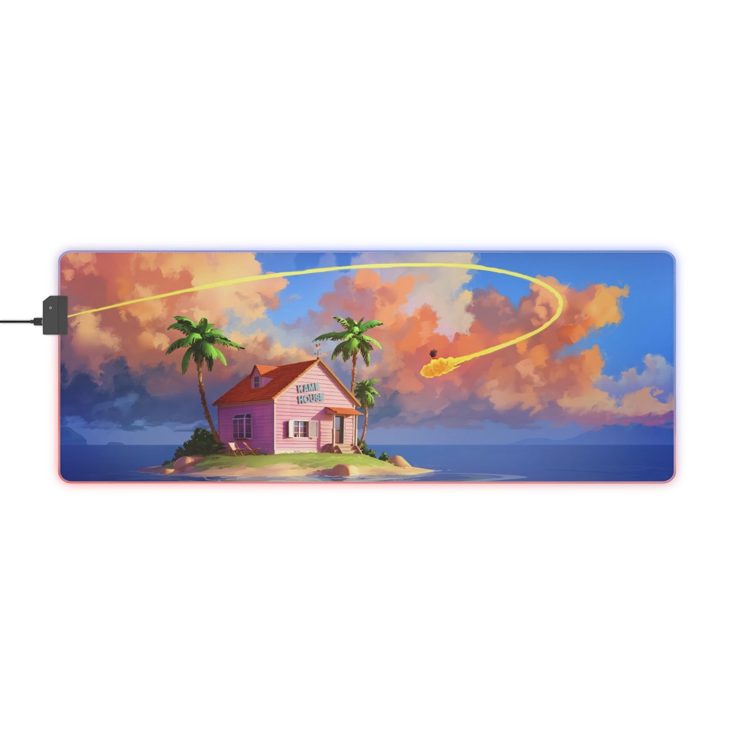 LED Gaming Mouse Pad — Tropical Island Anime Scene RGB Desk Mat