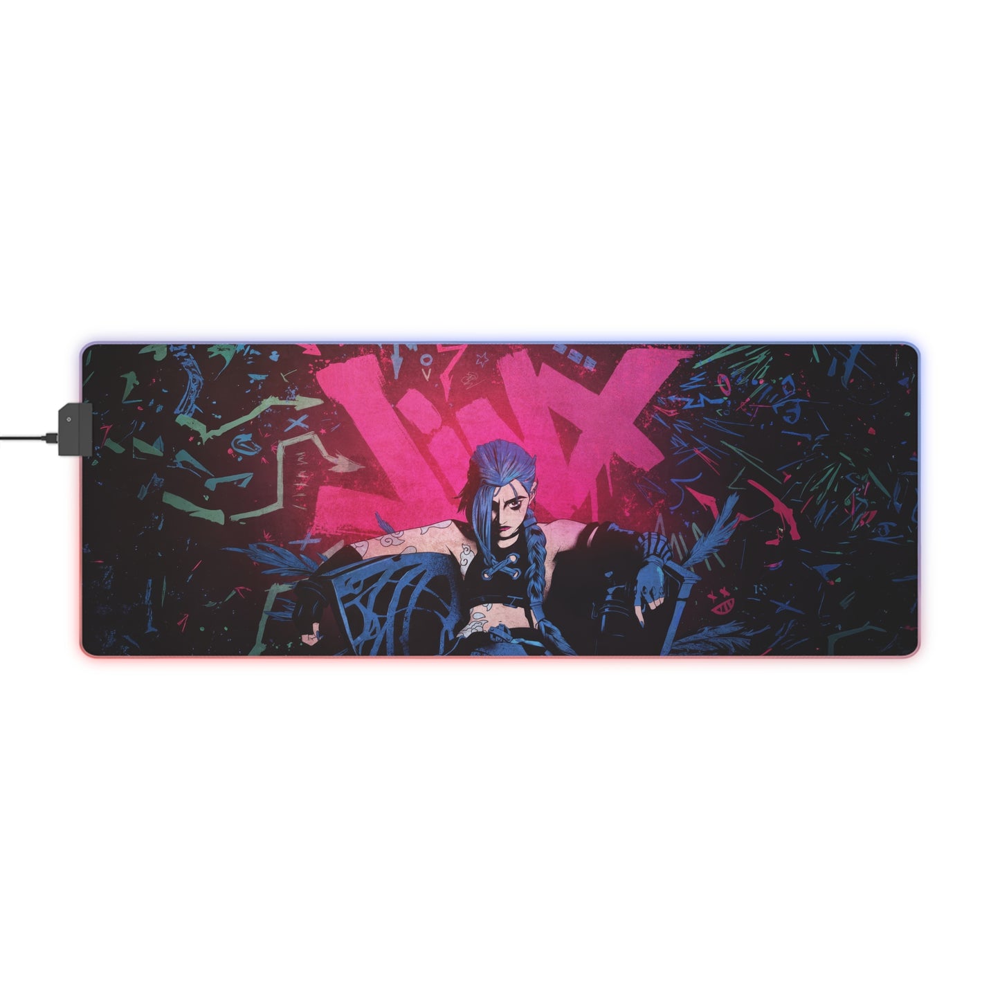 LED Gaming Mouse Pad — Neon Cyberpunk Jinx Design, RGB Light-Up Extended Desk Mat
