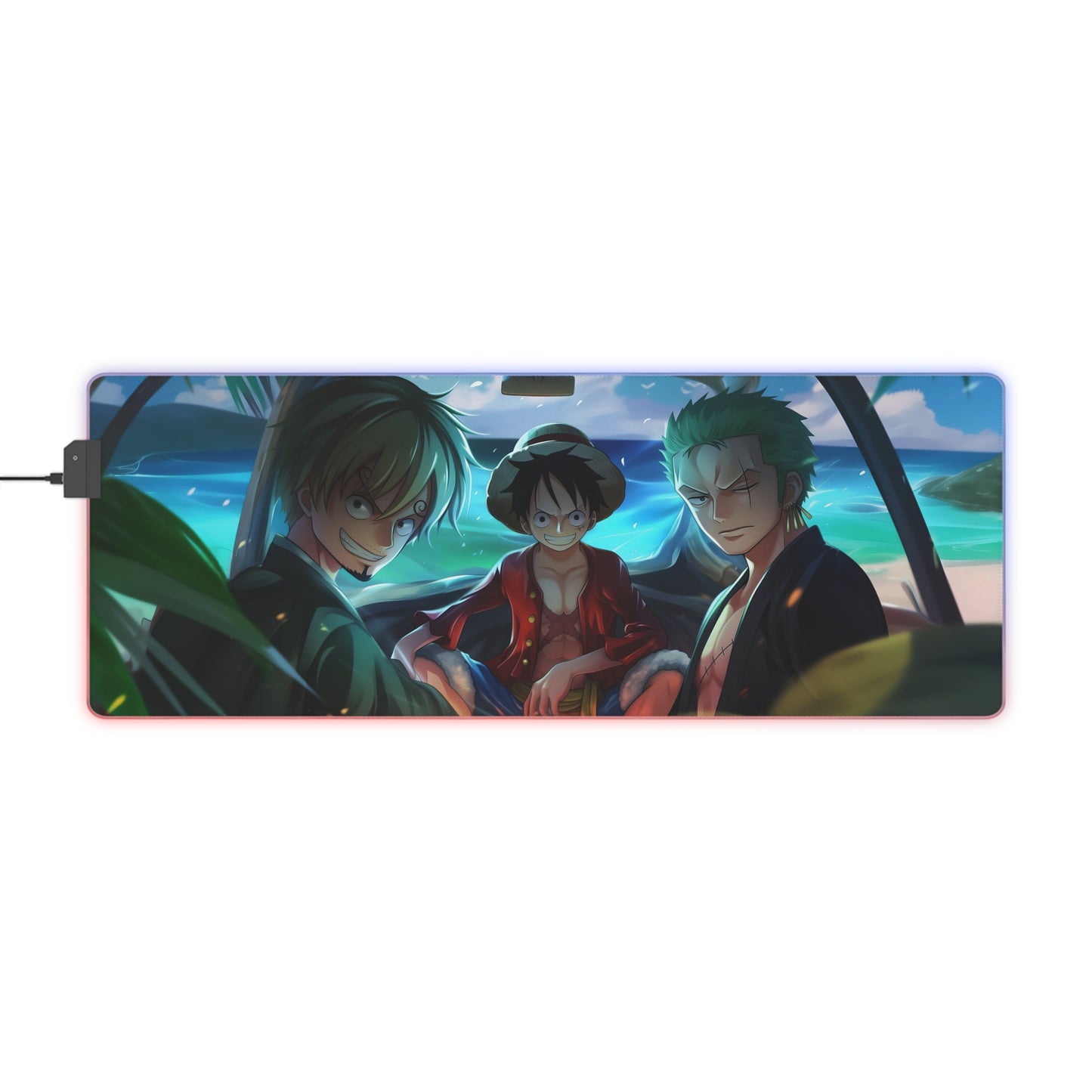 LED Gaming Mouse Pad — Anime Pirate Crew Beach Scene RGB Desk Mat