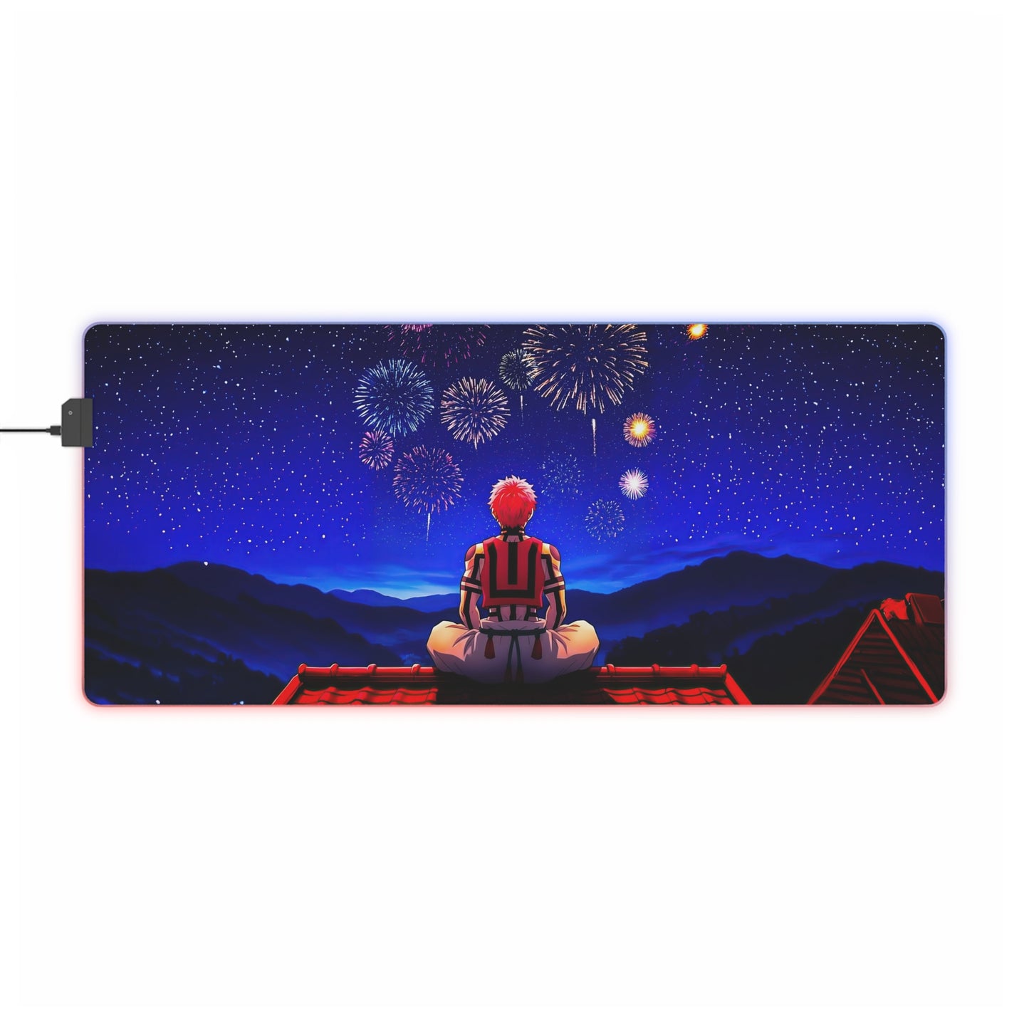 LED Gaming Mouse Pad — Anime Rooftop Fireworks RGB Desk Mat