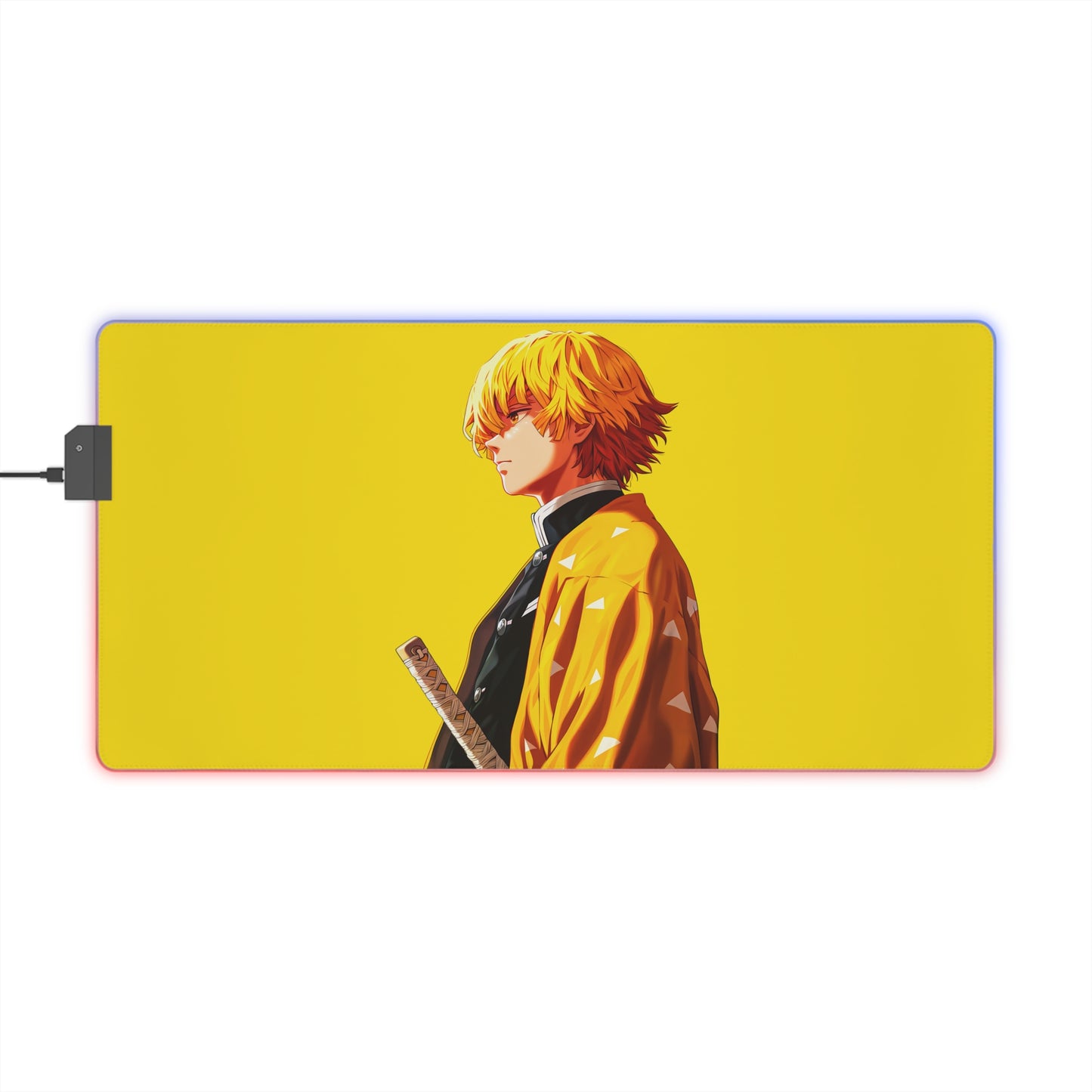 Anime Yellow Samurai LED Gaming Mouse Pad — RGB Extended Desk Mat