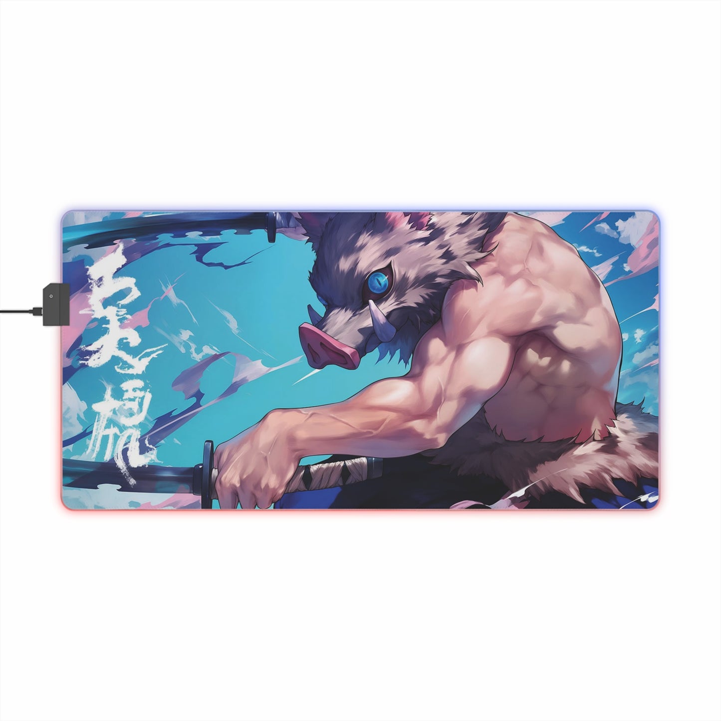 LED Gaming Mouse Pad — Anime Boar Mask Warrior RGB Desk Mat
