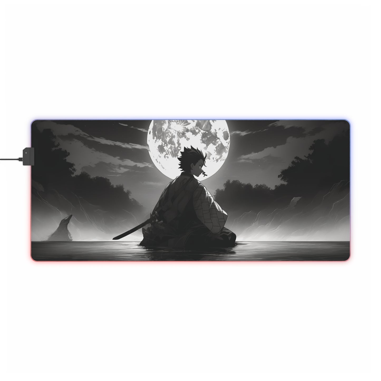 Samurai Moon LED Gaming Mouse Pad — RGB Extended Desk Mat for Gamers