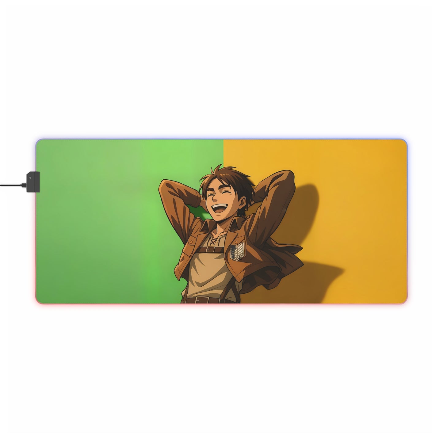 LED Gaming Mouse Pad — Color Split Anime Design (Relaxed Hero)