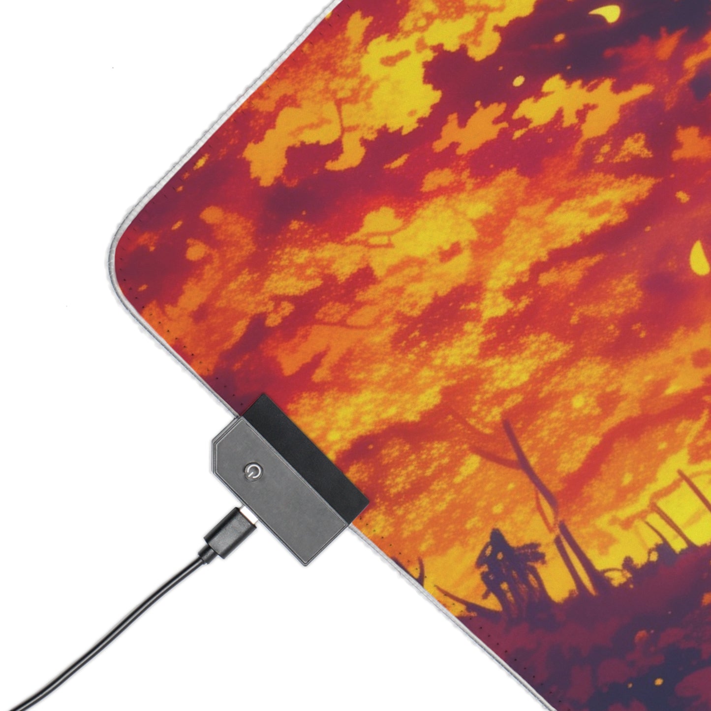 LED Gaming Mouse Pad — Vibrant Sunset Warrior RGB Desk Mat for Gamers