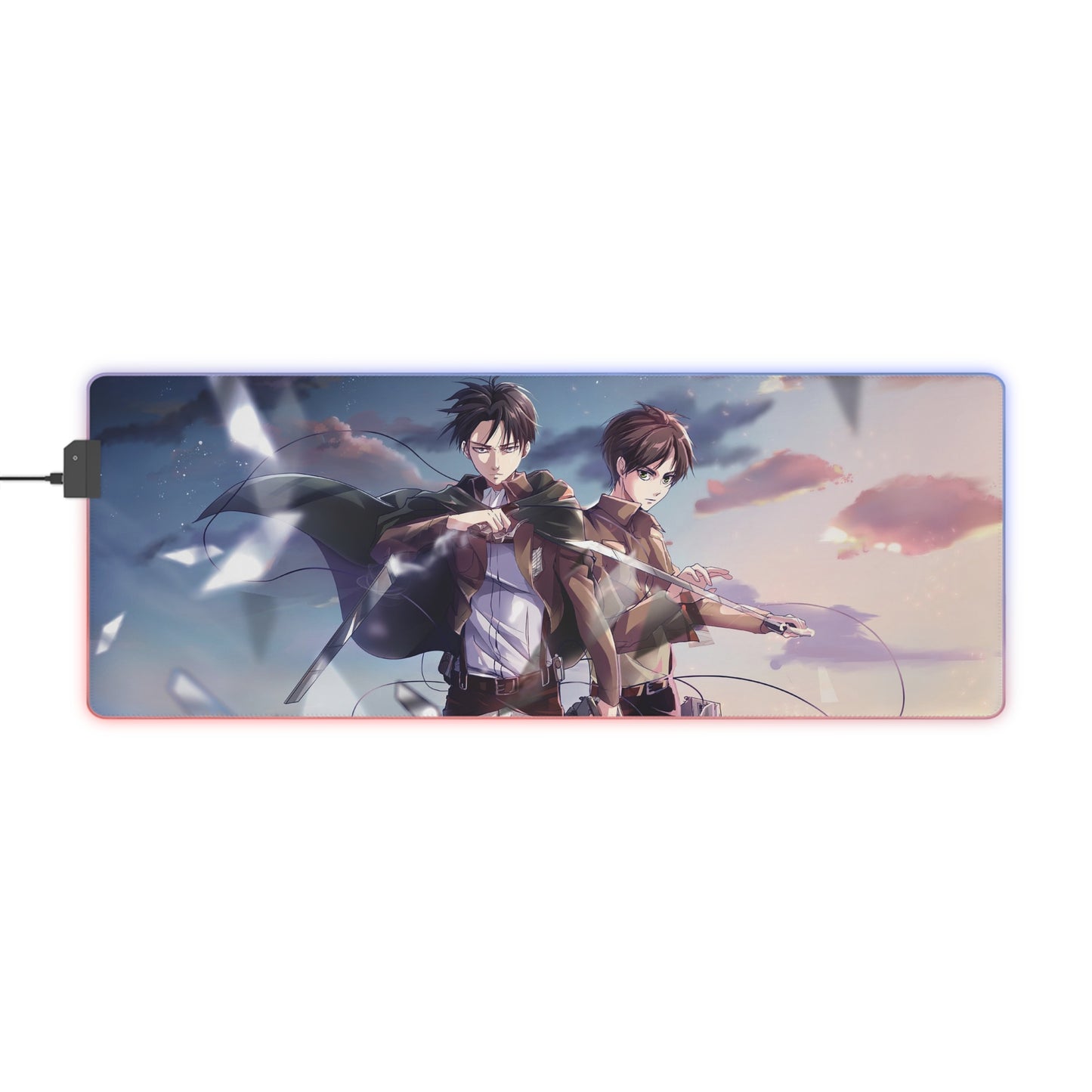 LED Gaming Mouse Pad — Anime Attack on Titan Dual Character RGB Desk Mat