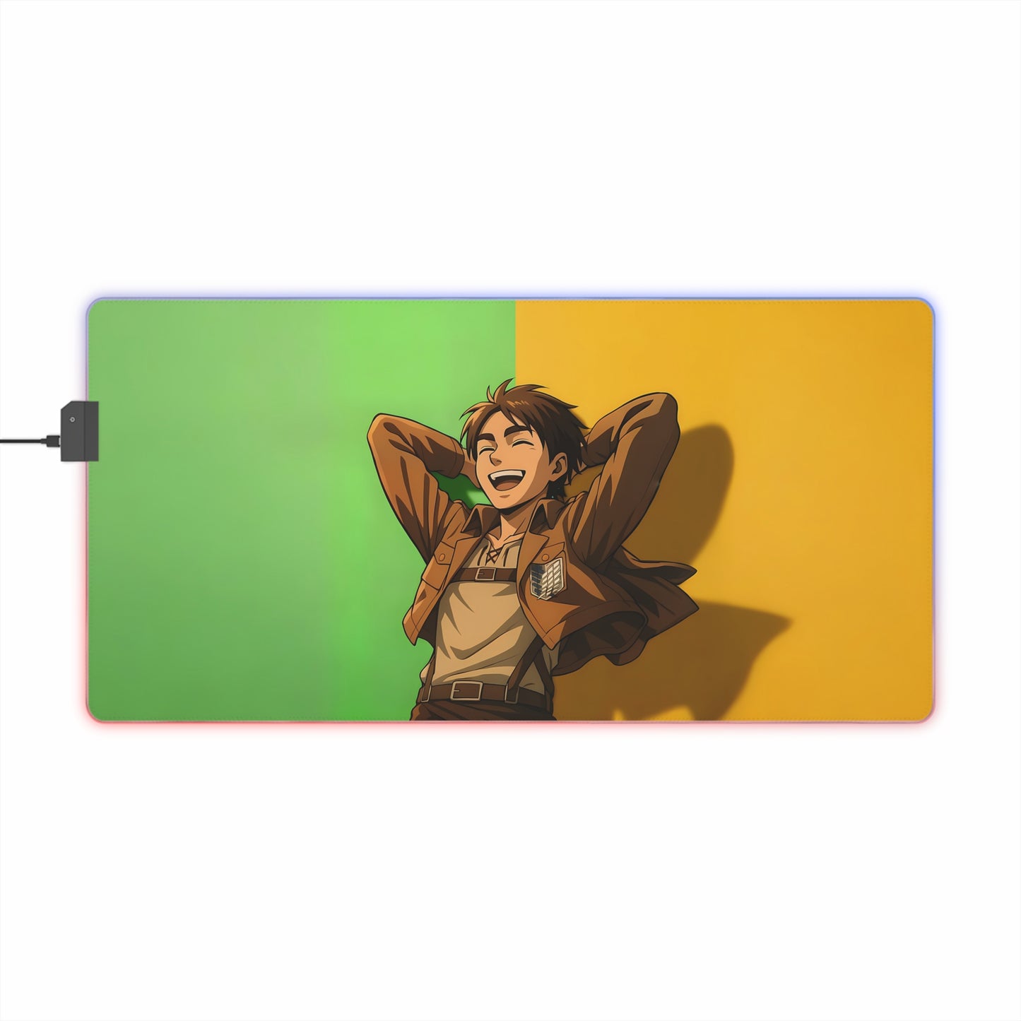 LED Gaming Mouse Pad — Color Split Anime Design (Relaxed Hero)