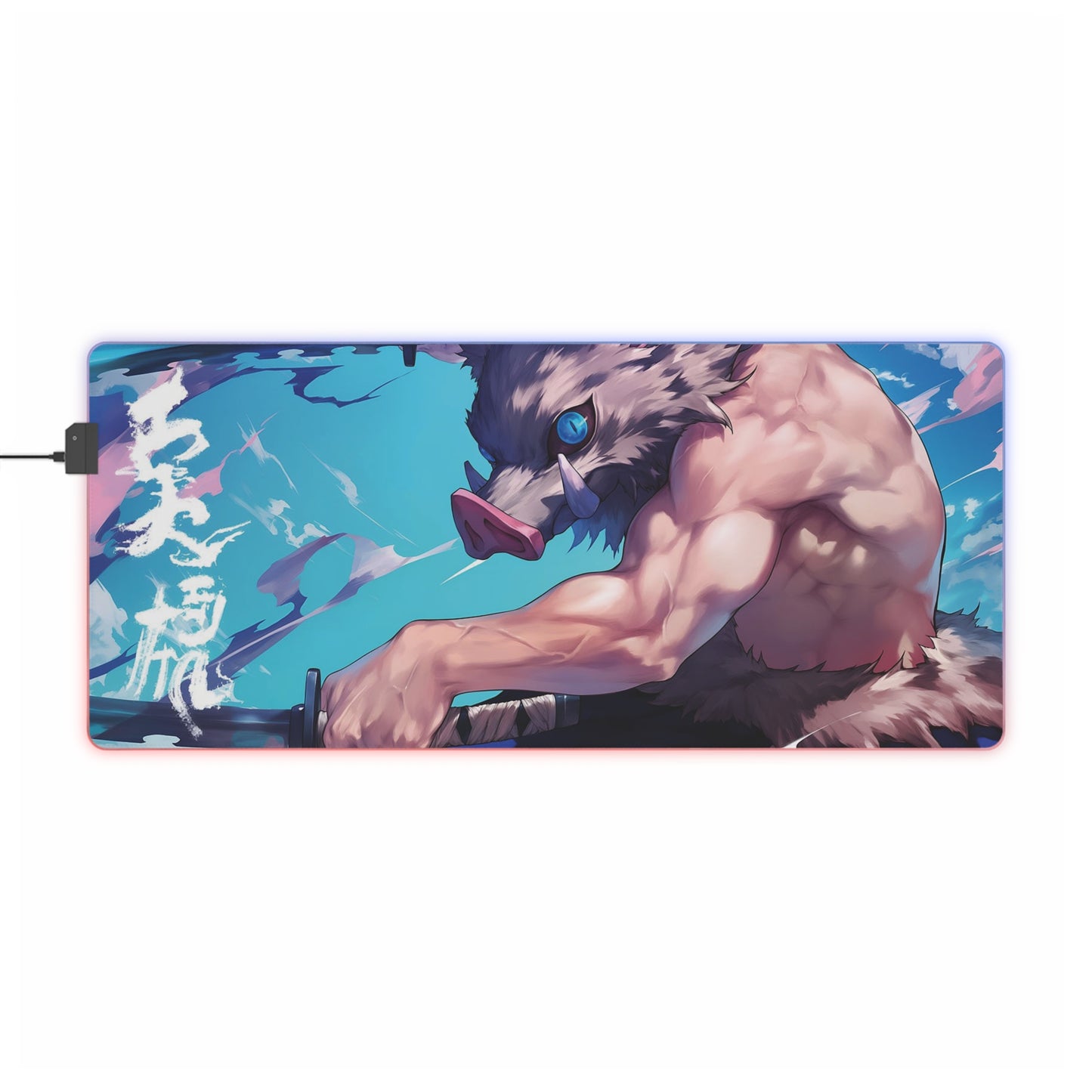 LED Gaming Mouse Pad — Anime Boar Mask Warrior RGB Desk Mat