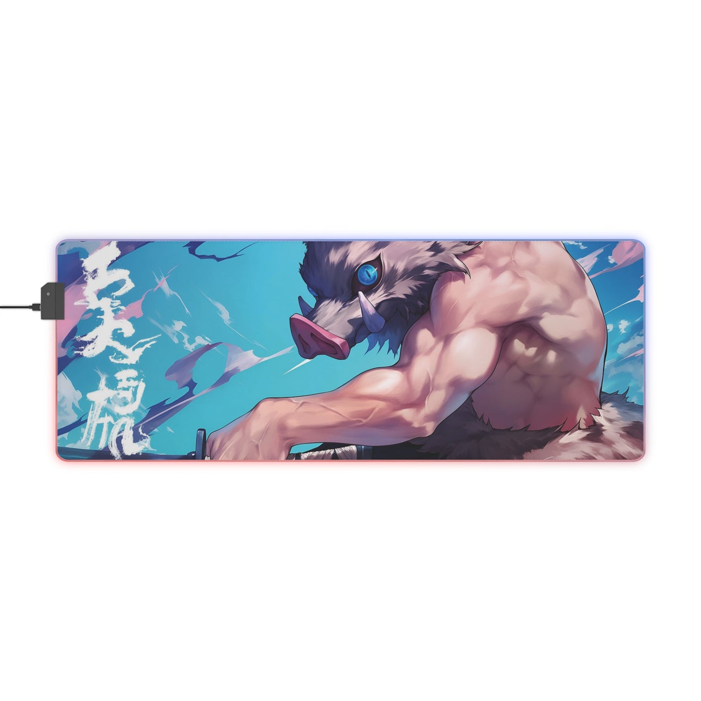LED Gaming Mouse Pad — Anime Boar Mask Warrior RGB Desk Mat