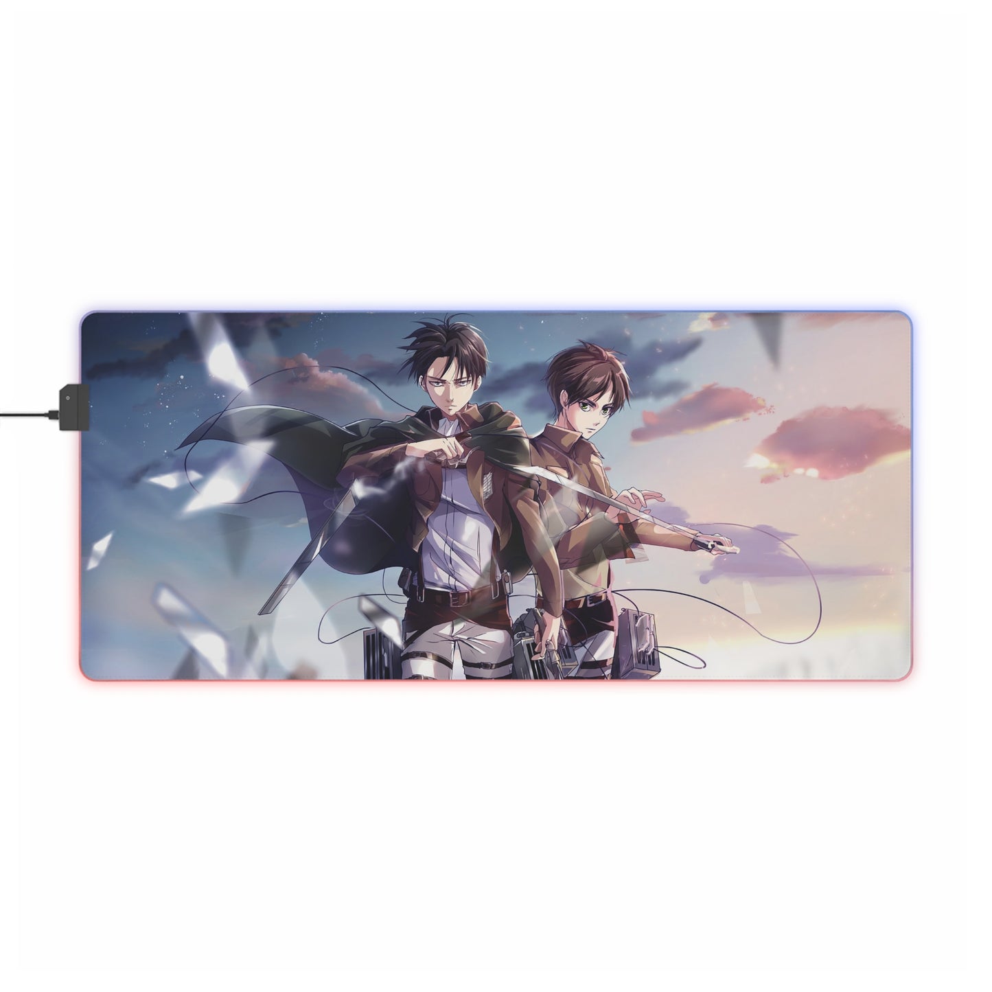 LED Gaming Mouse Pad — Anime Attack on Titan Dual Character RGB Desk Mat
