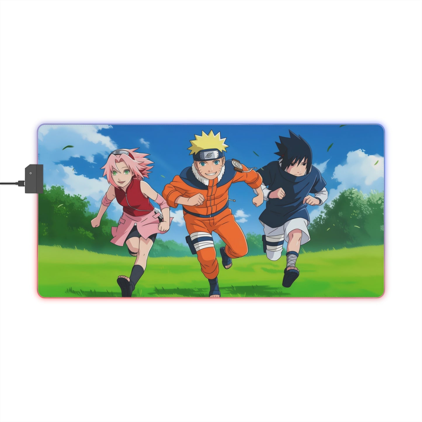 LED Gaming Mouse Pad — Naruto Team 7 RGB Desk Mat (Naruto, Sakura, Sasuke)