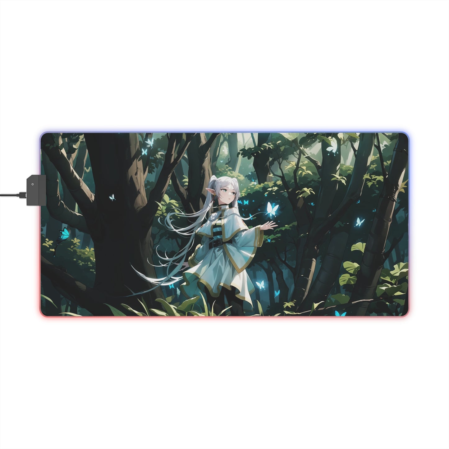 LED Gaming Mouse Pad — Enchanted Forest Anime Girl RGB Desk Mat