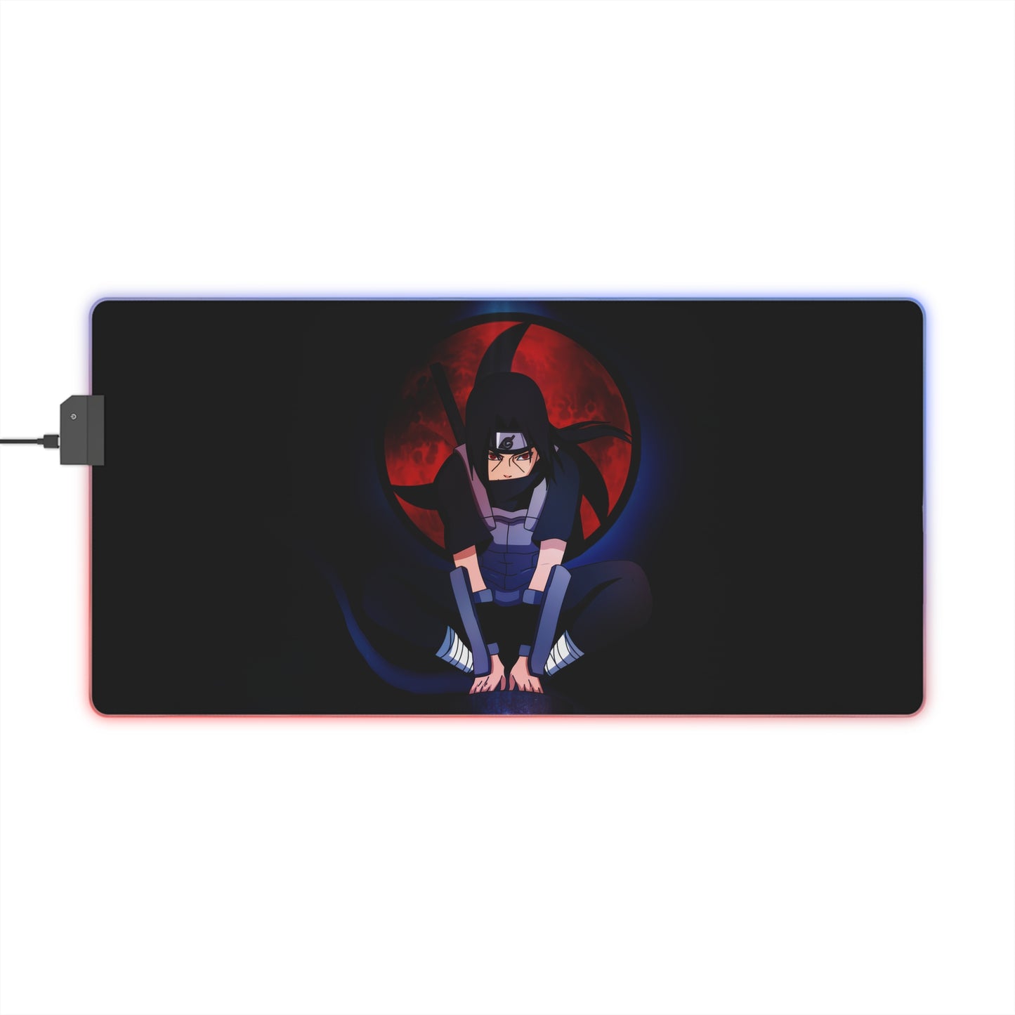LED Gaming Mouse Pad — Itachi Uchiha Sharingan Design, RGB Extended Desk Mat for Gamers
