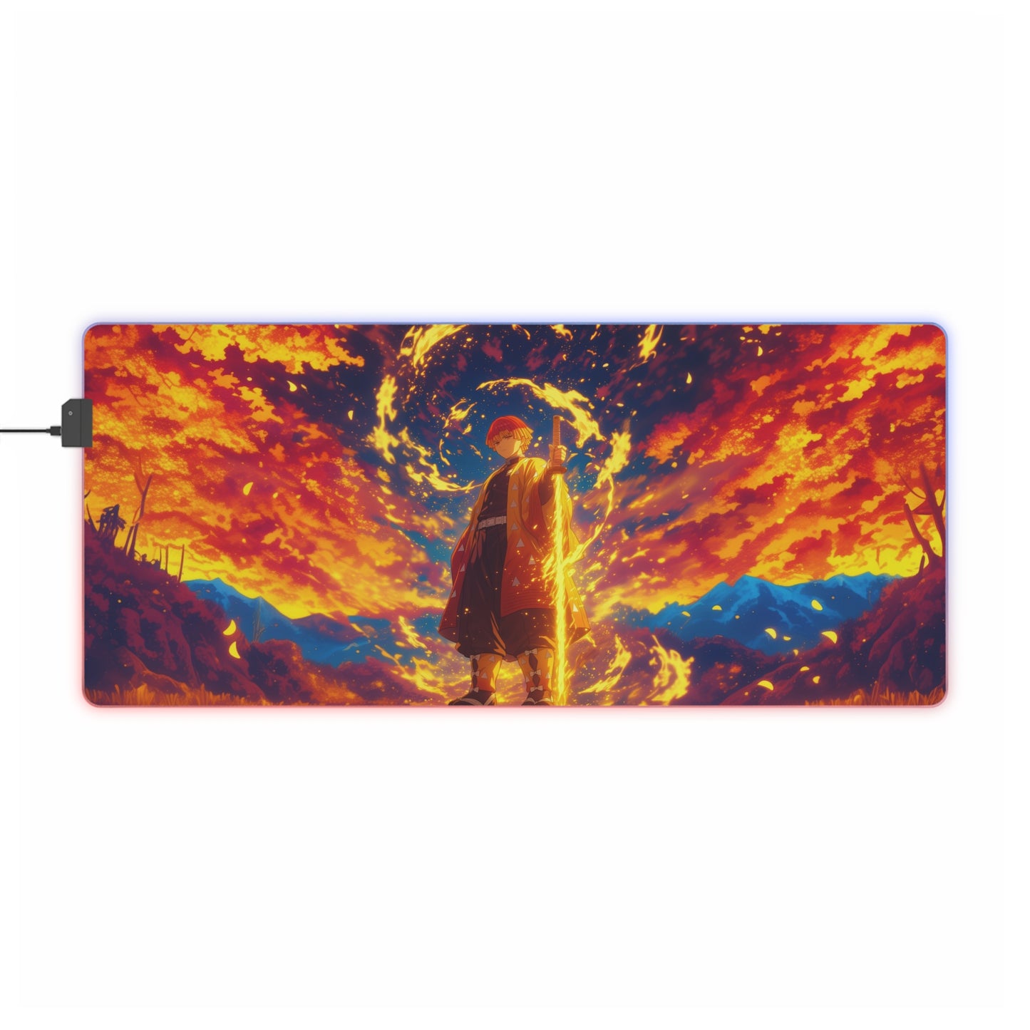 LED Gaming Mouse Pad — Vibrant Sunset Warrior RGB Desk Mat for Gamers