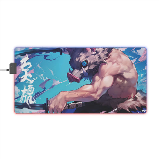 LED Gaming Mouse Pad — Anime Boar Mask Warrior RGB Desk Mat