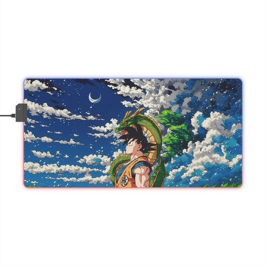 LED Gaming Mouse Pad — Anime Goku & Shenron Night Sky RGB Desk Mat
