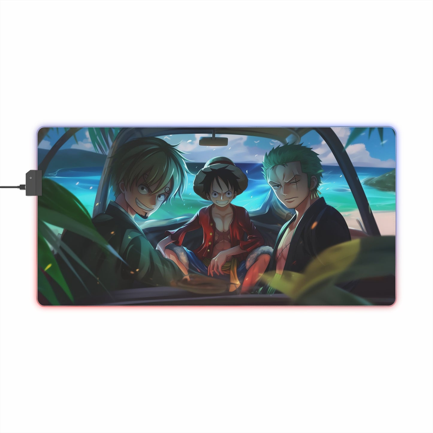 LED Gaming Mouse Pad — Anime Pirate Crew Beach Scene RGB Desk Mat