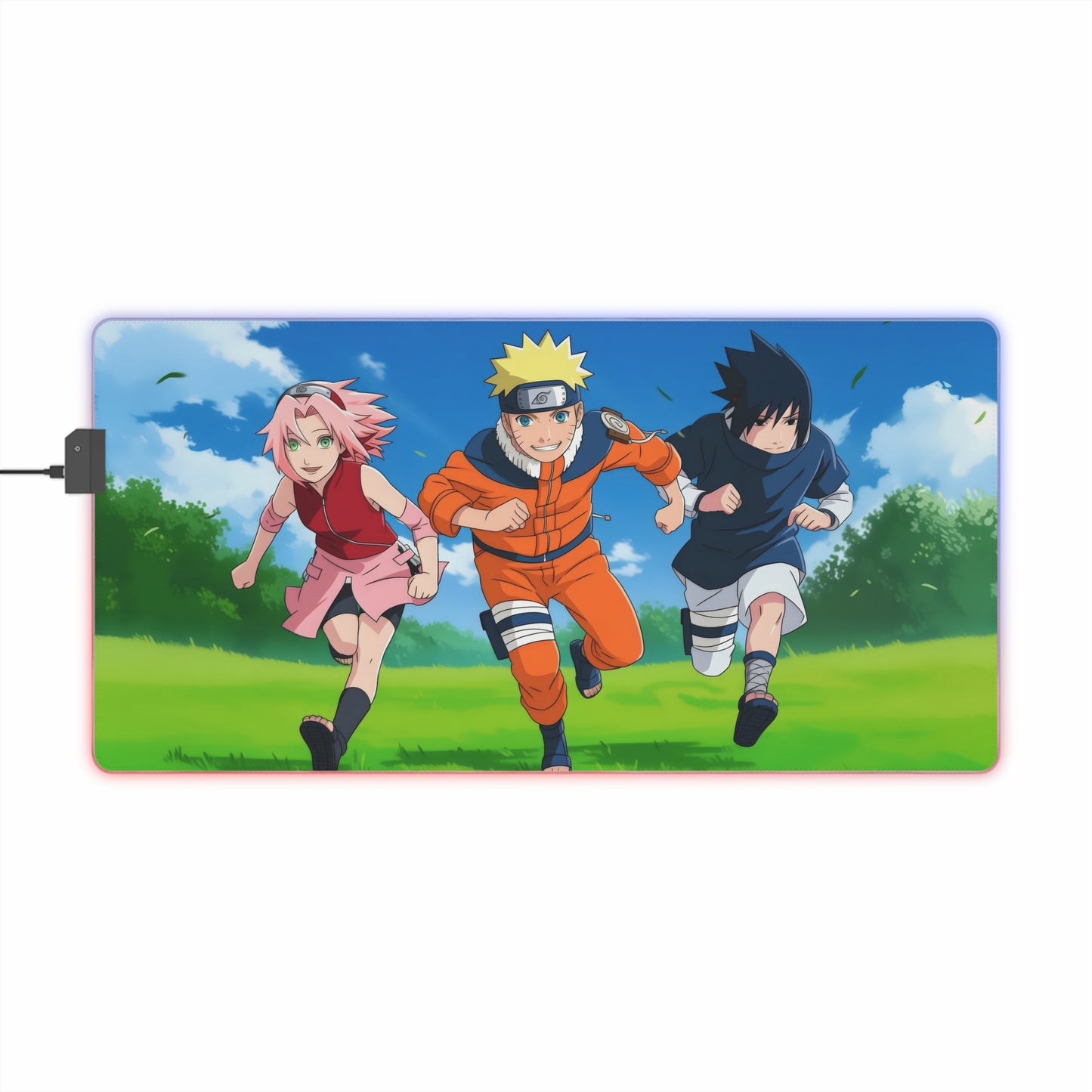 LED Gaming Mouse Pad — Naruto Team 7 RGB Desk Mat (Naruto, Sakura, Sasuke)