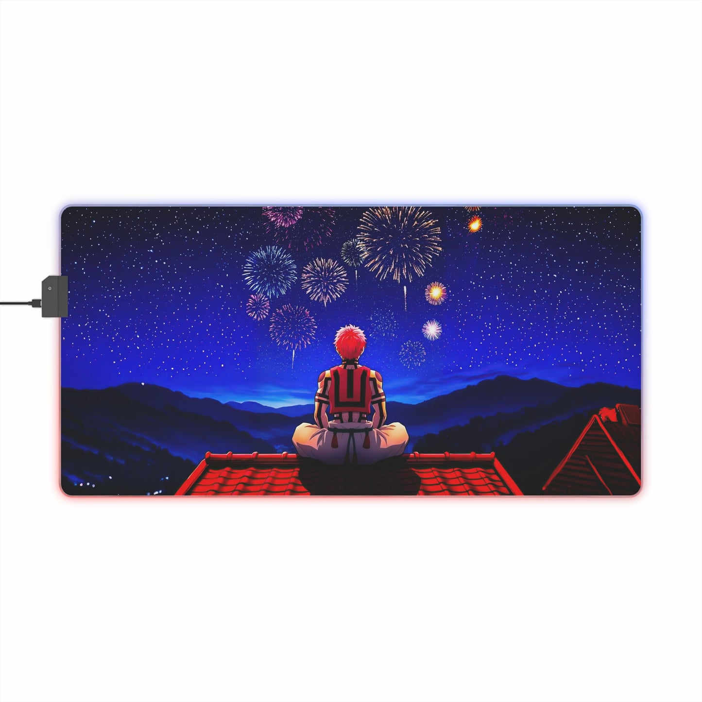 LED Gaming Mouse Pad — Anime Rooftop Fireworks RGB Desk Mat