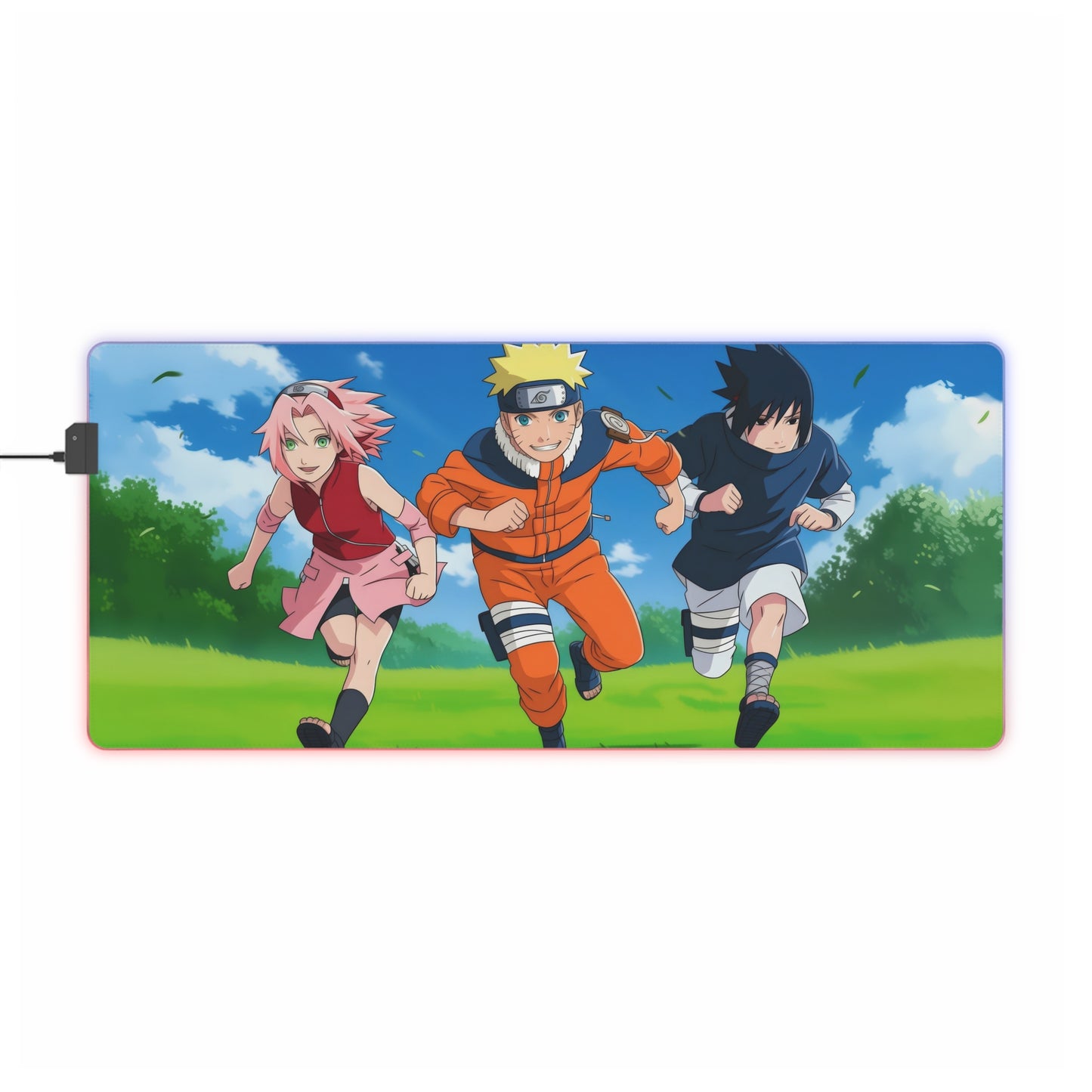LED Gaming Mouse Pad — Naruto Team 7 RGB Desk Mat (Naruto, Sakura, Sasuke)