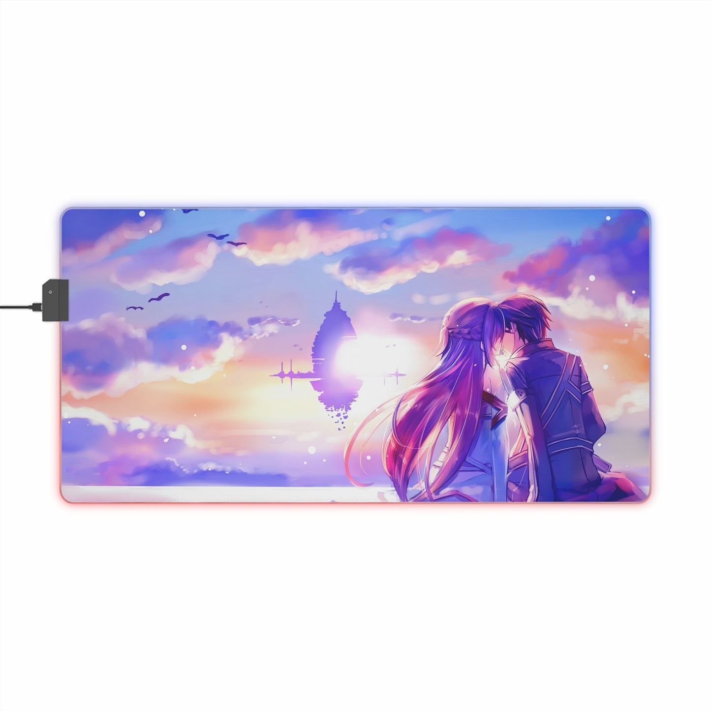 LED Gaming Mouse Pad — Romantic Anime Sunset RGB Desk Mat