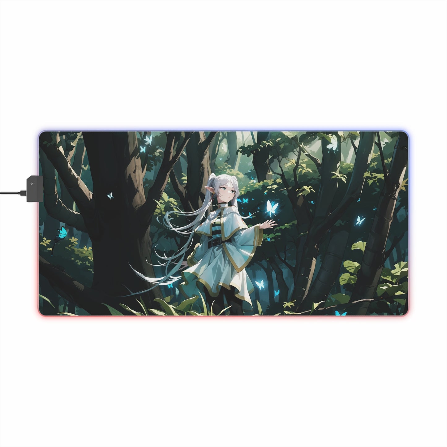 LED Gaming Mouse Pad — Enchanted Forest Anime Girl RGB Desk Mat
