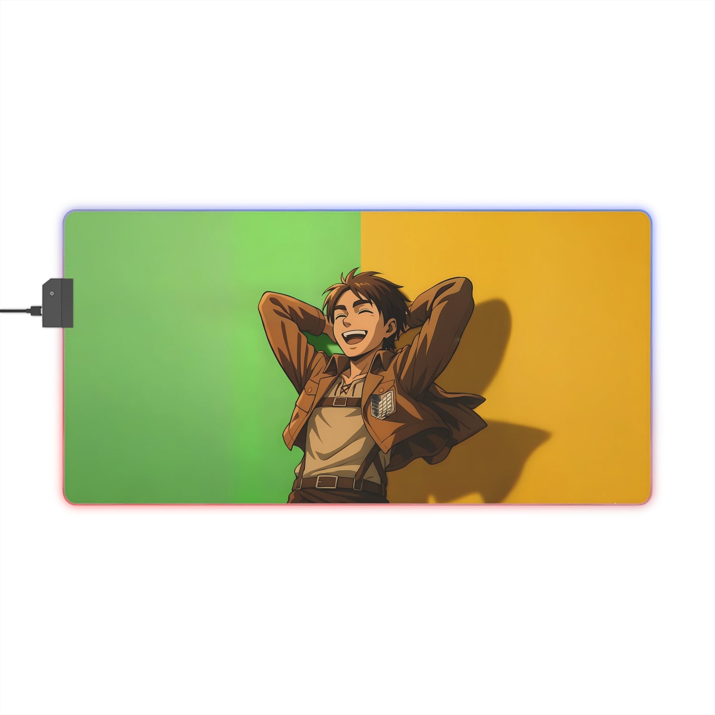 LED Gaming Mouse Pad — Color Split Anime Design (Relaxed Hero)