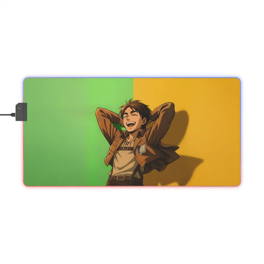 LED Gaming Mouse Pad — Color Split Anime Design (Relaxed Hero)