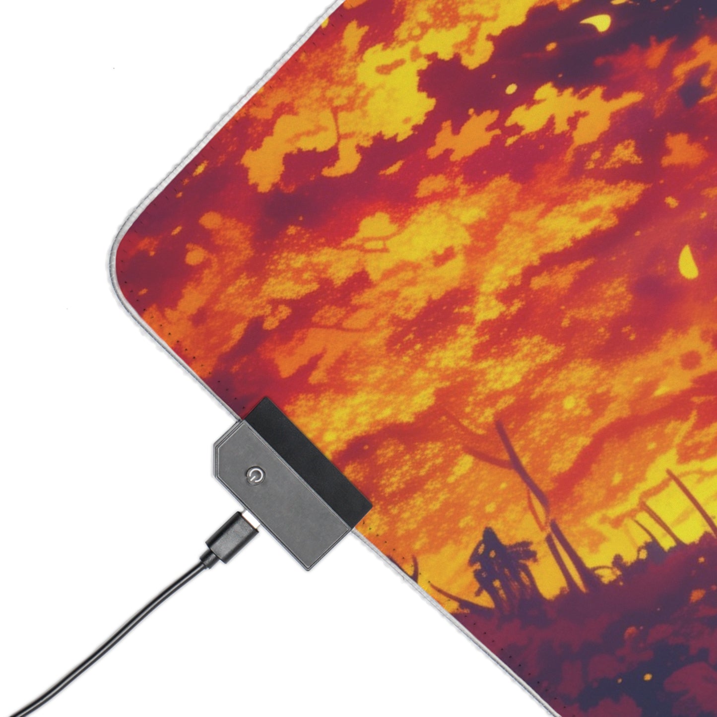 LED Gaming Mouse Pad — Vibrant Sunset Warrior RGB Desk Mat for Gamers