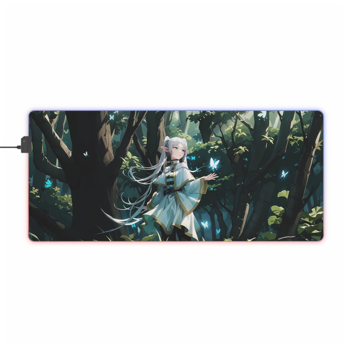 LED Gaming Mouse Pad — Enchanted Forest Anime Girl RGB Desk Mat