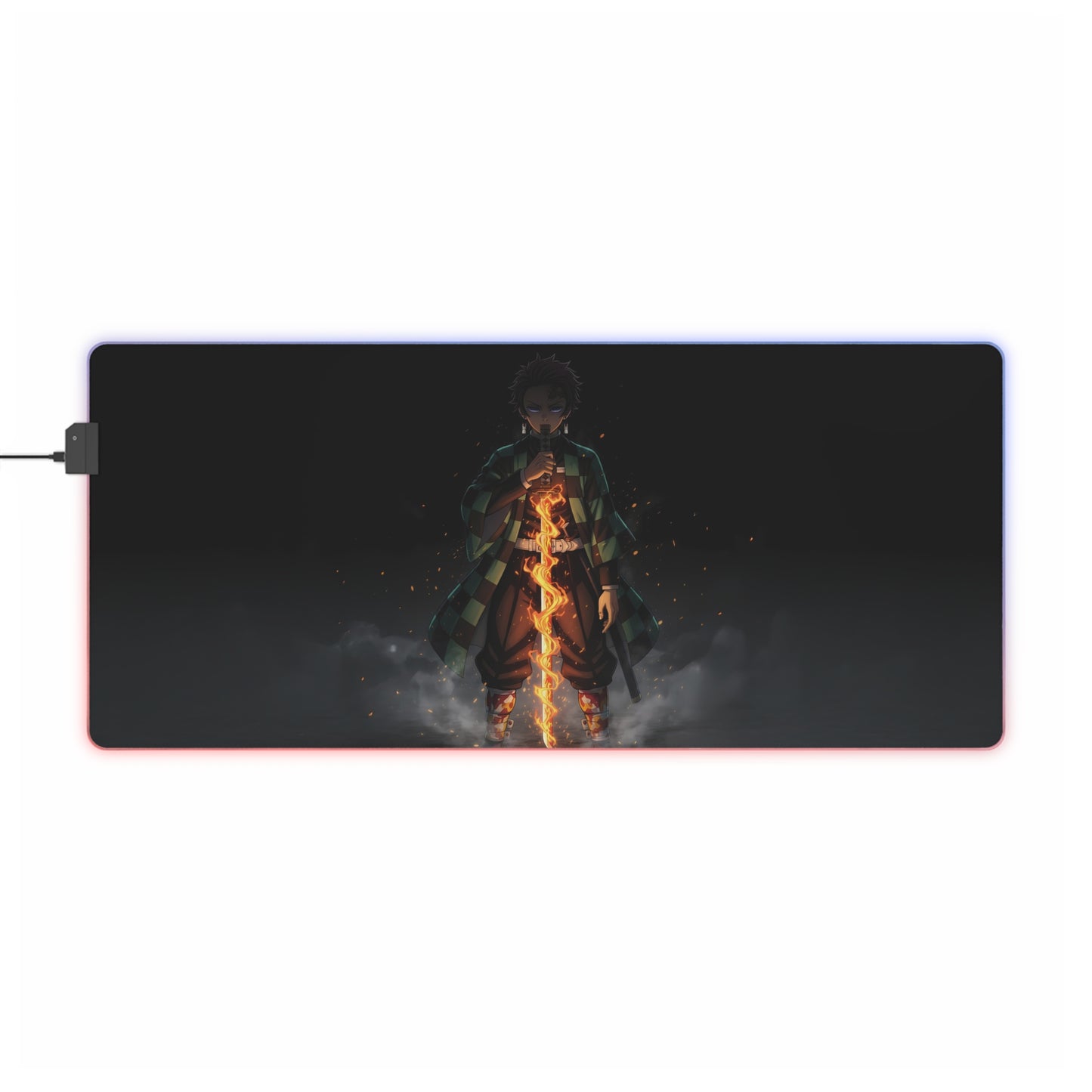 Demon-Slayer LED Gaming Mouse Pad — Flame Sword Anime RGB Desk Mat