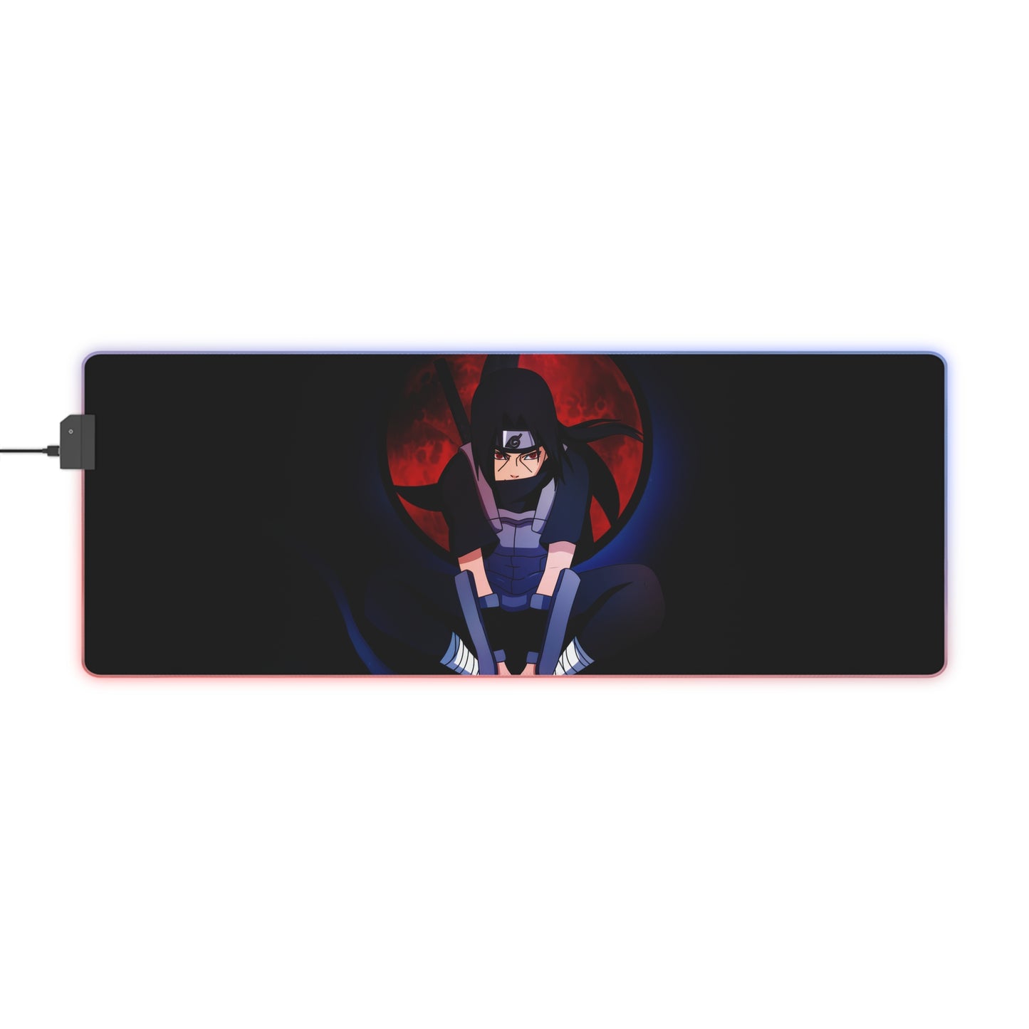 LED Gaming Mouse Pad — Itachi Uchiha Sharingan Design, RGB Extended Desk Mat for Gamers