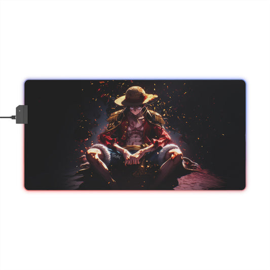 LED Gaming Mouse Pad — Anime Straw Hat Warrior RGB Desk Mat