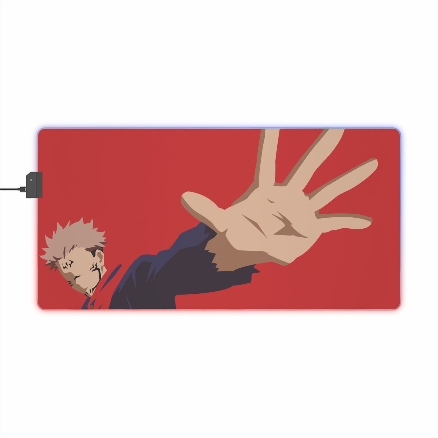 LED Gaming Mouse Pad — Dynamic Red Anime Throwing Hand Design, RGB Edge Lighting