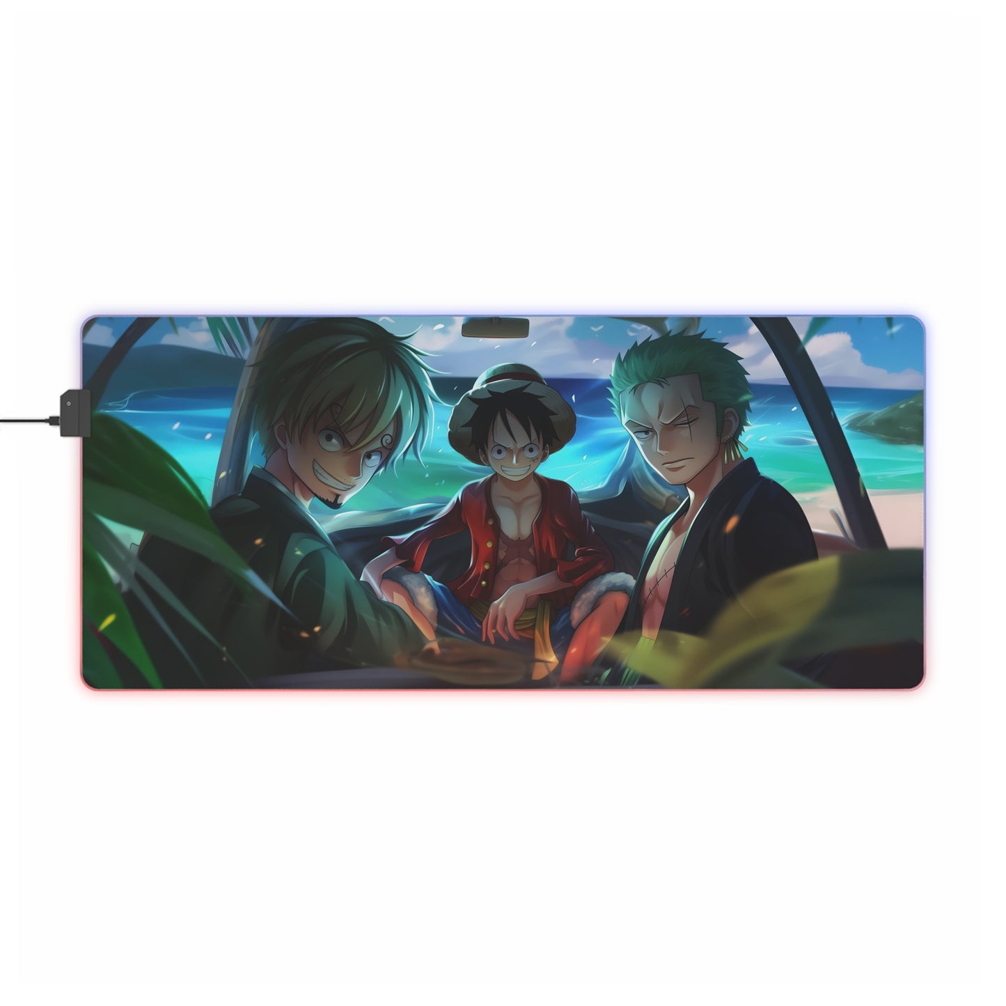 LED Gaming Mouse Pad — Anime Pirate Crew Beach Scene RGB Desk Mat