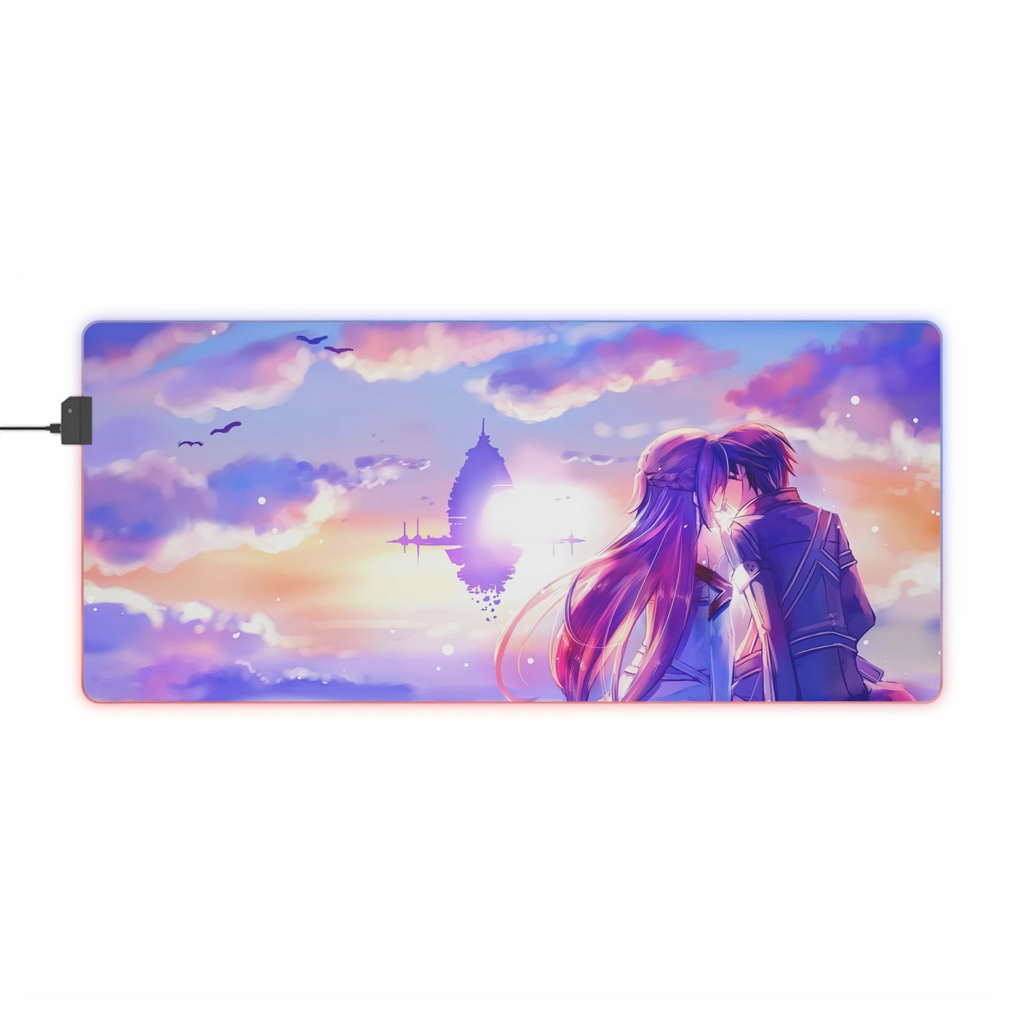 LED Gaming Mouse Pad — Romantic Anime Sunset RGB Desk Mat