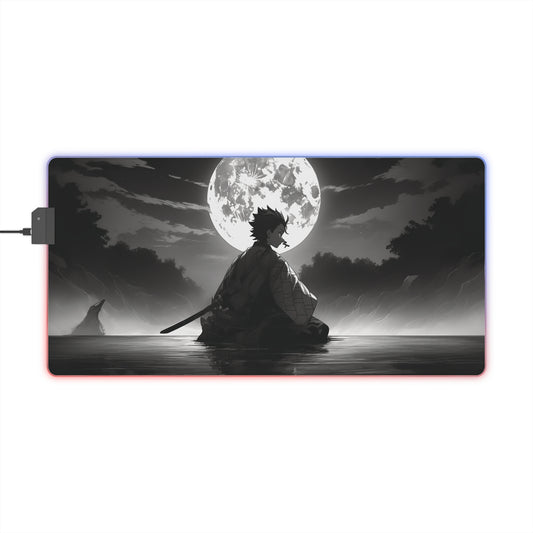 Samurai Moon LED Gaming Mouse Pad — RGB Extended Desk Mat for Gamers
