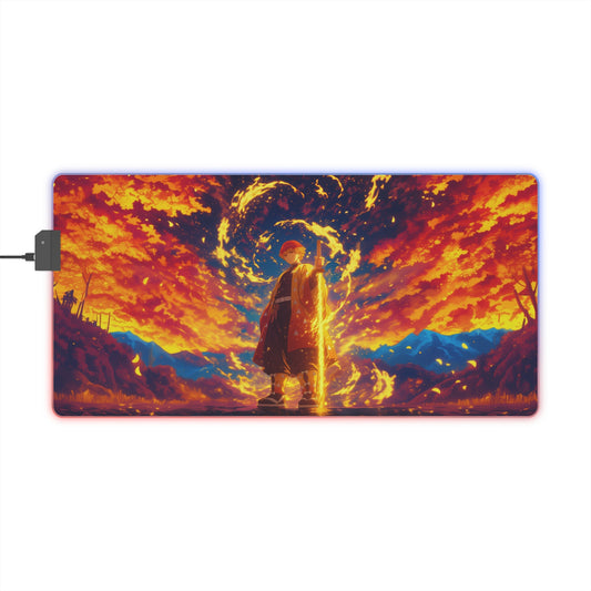 LED Gaming Mouse Pad — Vibrant Sunset Warrior RGB Desk Mat for Gamers