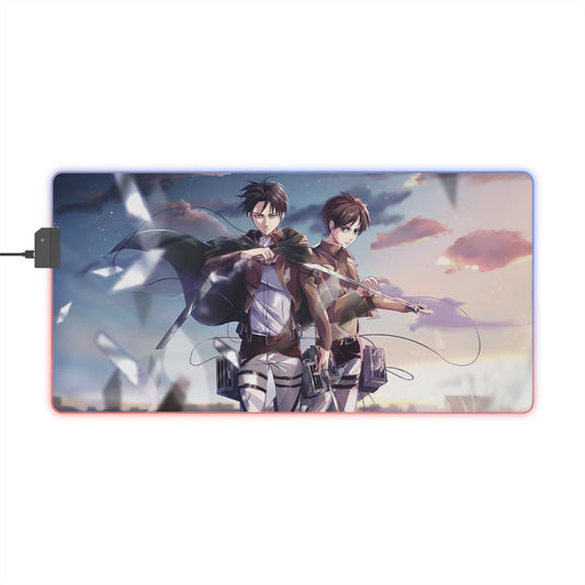 LED Gaming Mouse Pad — Anime Attack on Titan Dual Character RGB Desk Mat
