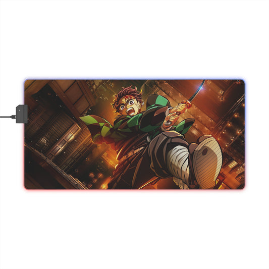 LED Gaming Mouse Pad — Anime Demon Slayer Tanjiro RGB Desk Mat