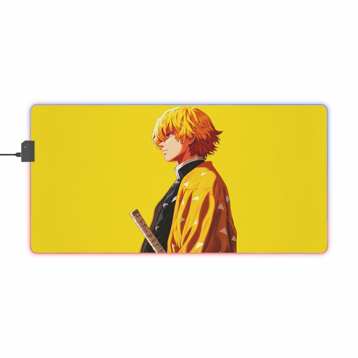 Anime Yellow Samurai LED Gaming Mouse Pad — RGB Extended Desk Mat