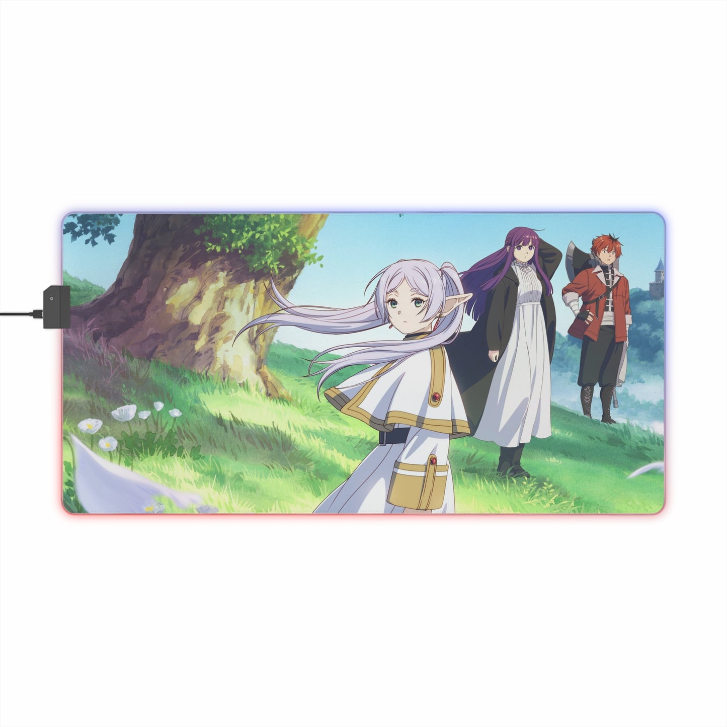 Anime LED Gaming Mouse Pad — Scenic Fantasy Character Desk Mat with RGB Edge Lighting