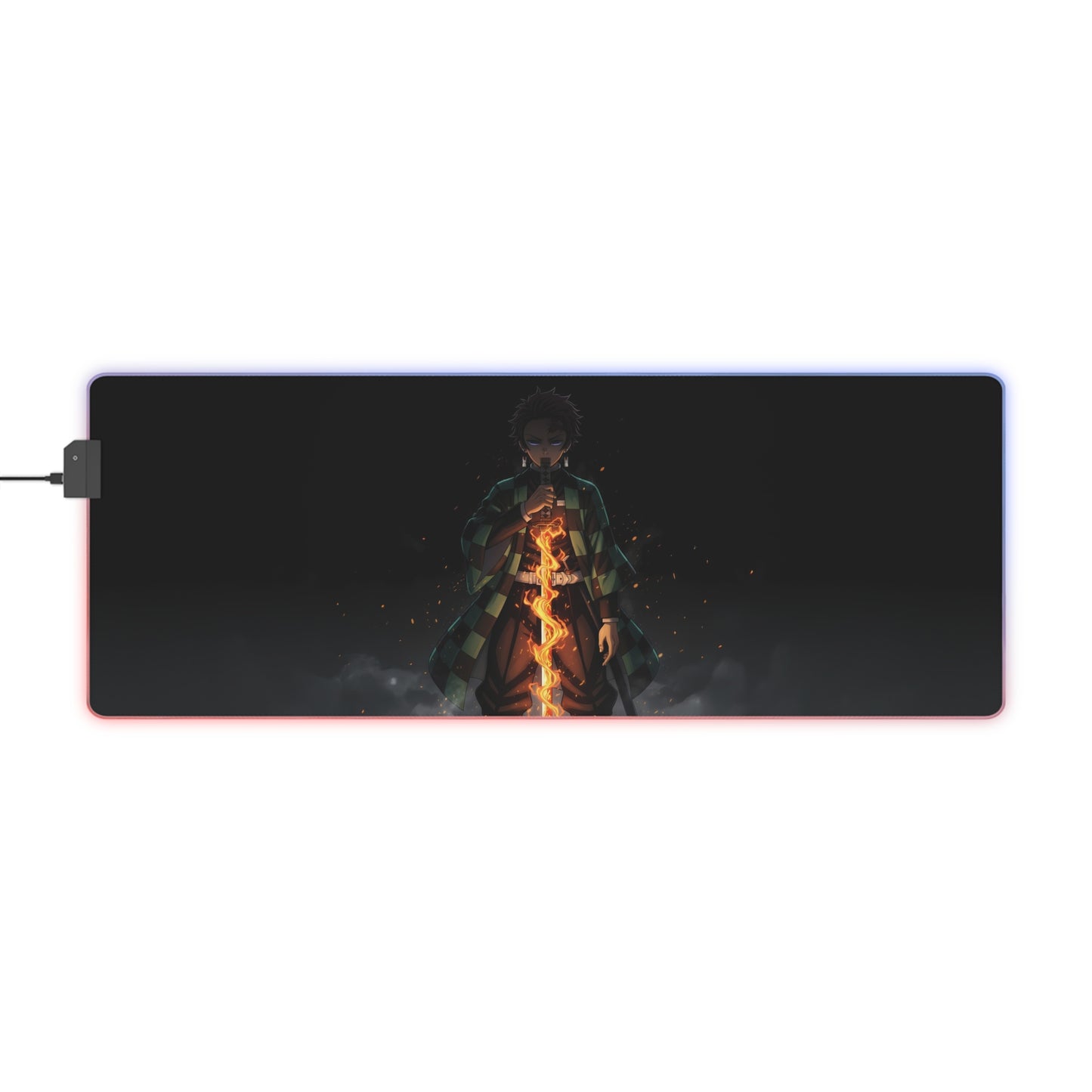 Demon-Slayer LED Gaming Mouse Pad — Flame Sword Anime RGB Desk Mat