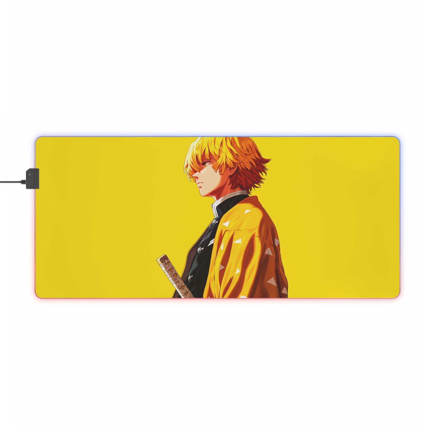 Anime Yellow Samurai LED Gaming Mouse Pad — RGB Extended Desk Mat