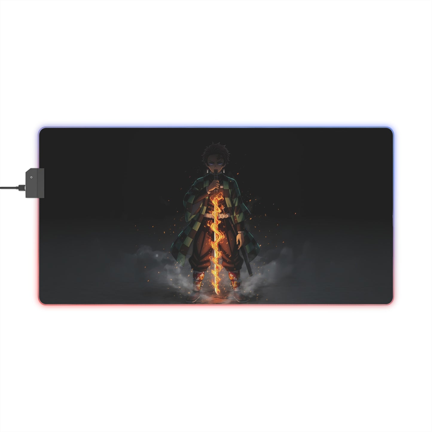Demon-Slayer LED Gaming Mouse Pad — Flame Sword Anime RGB Desk Mat