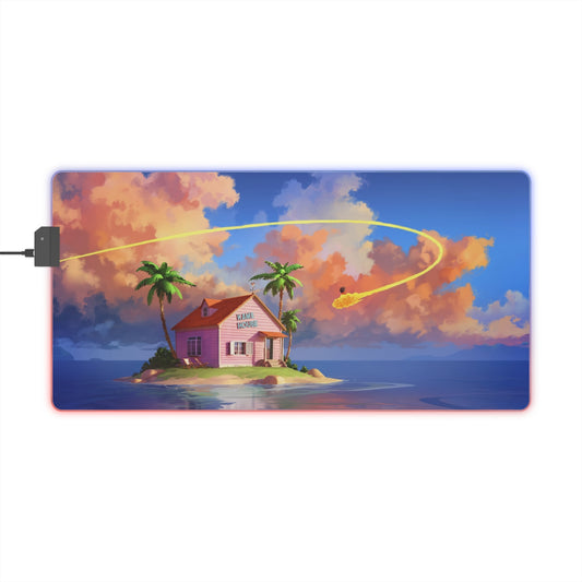 LED Gaming Mouse Pad — Tropical Island Anime Scene RGB Desk Mat
